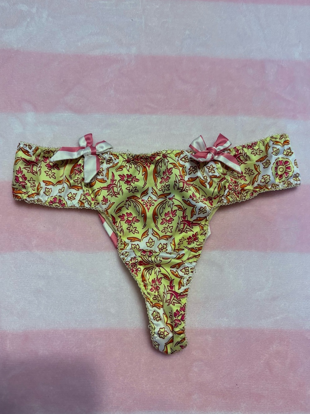 Floral Yellow & Pink Lace Trim Thong